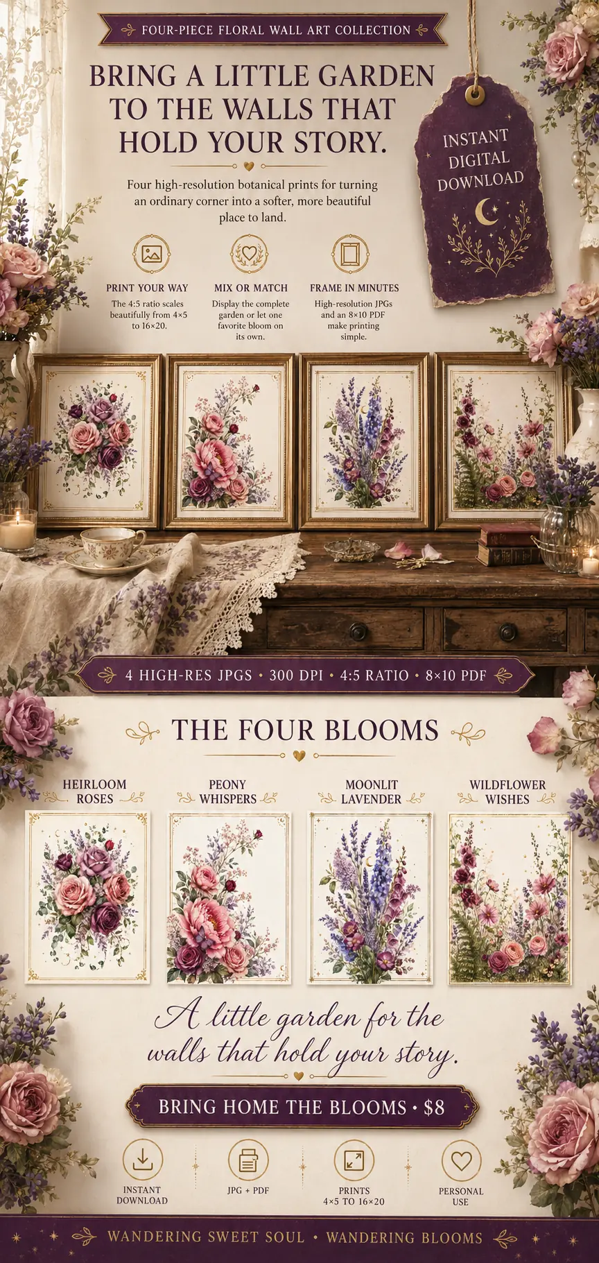 Wandering Blooms 4-Piece Wall Art Collection